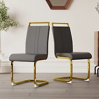 Streamdale Furniture Modern Dining Chairs, Pu Faux Leather High Back Upholstered Side Chair with C-shaped Tube. Plating Golden Metal Legs for Dining R