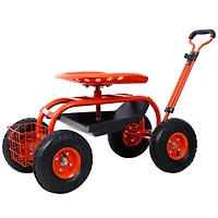 Garden Cart Rolling Scooter, Adjustable Height Heavy Duty Scooter, Rolling Garden Cart with 4 Wheels and Extendable Handle, Garden Stool Cart with 360