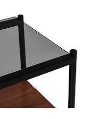 Streamdale Furniture Set of 2 Rectangle End Table, Tempered Glass Tabletop with Mdf layer, Modern Table for Living Room