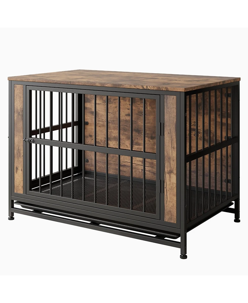 Streamdale Wooden Dog Crate Table 2 Sliding Doors, Iron Frame