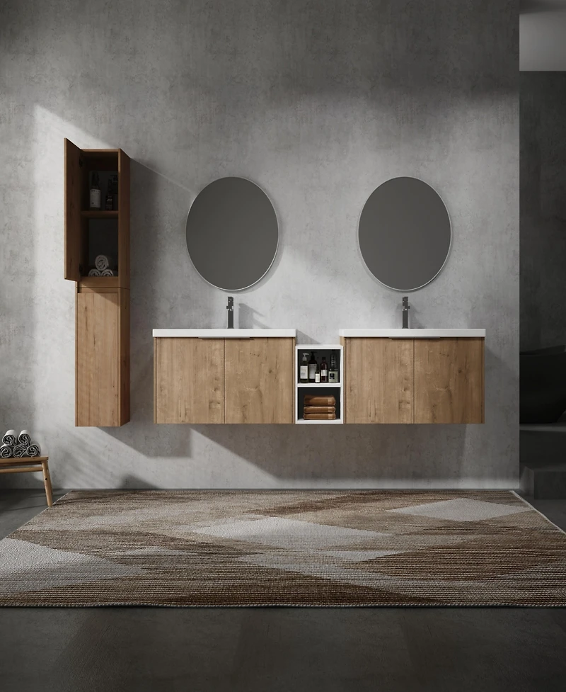 Streamdale 84" Wall-Mounted Bathroom Vanity, Sink, & Side Cabinet