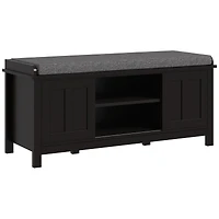 Entryway Shoe Bench Storage Ottoman with Sliding Doors, Adjustable Shelving, 6 Compartments, and Padded Seat, Holds 10 Pairs, Black