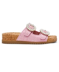 Anne Klein Women's Happy Double Band Embellished Buckle Footbed Sandals