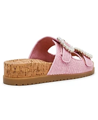 Anne Klein Women's Happy Double Band Embellished Buckle Footbed Sandals