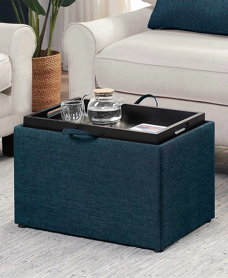 Convenience Concepts 22.75" Faux Linen Accent Storage Ottoman with Tray