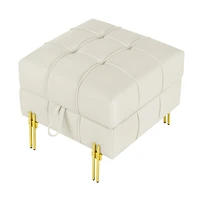Streamdale Anti-Scratch Leather Storage Ottoman with Golden Legs (Beige)