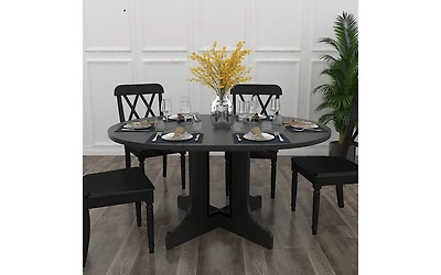 Streamdale Furniture Dining Table for Farmhouse Kitchen 59x43 Inch Expandable Oval Table Top with Removable Leaf Trestle X Shaped Base Black
