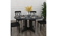 Streamdale Furniture Dining Table for Farmhouse Kitchen 59x43 Inch Expandable Oval Table Top with Removable Leaf Trestle X Shaped Base Black