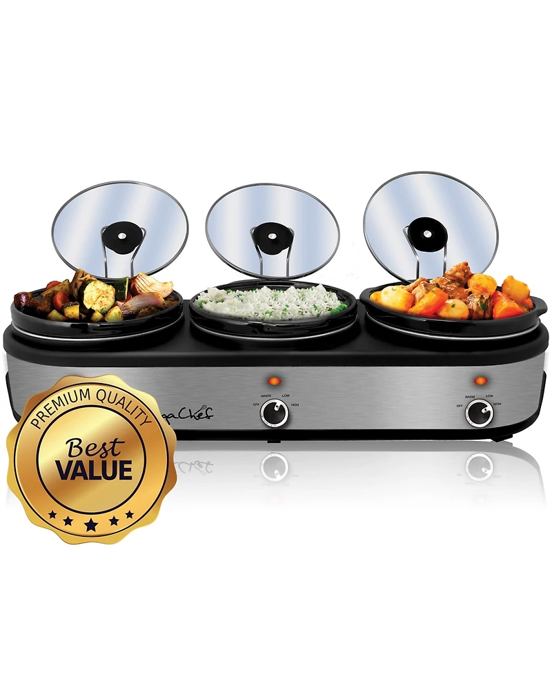 MegaChef Triple 2.5 Quart Slow Cooker and Buffet Server