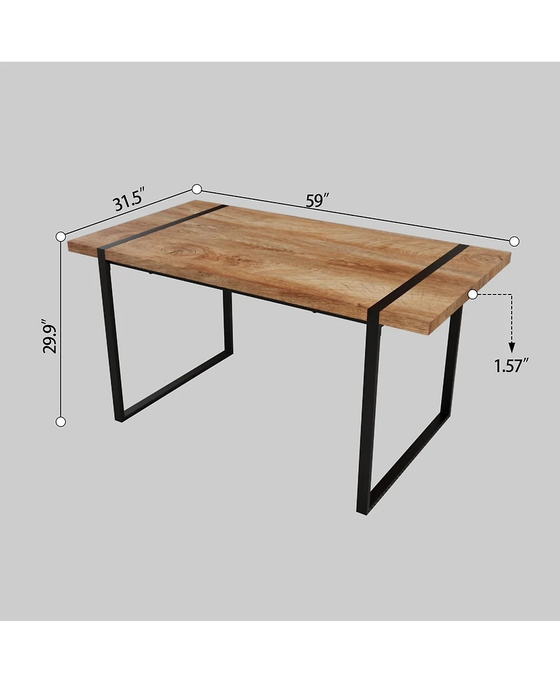 Streamdale Furniture 59" Rural Industrial Rectangular Mdf Wood Color Dining Table Set and Pu Armless Dining Chair Set 6. Kitchen Black Metal Table Leg