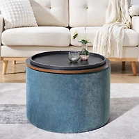 Streamdale Chenille Storage Ottoman with Stool and Desktop (Dark Blue)