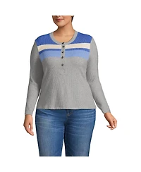 Lands' End Plus Long Sleeve Cozy Rib Henley Top