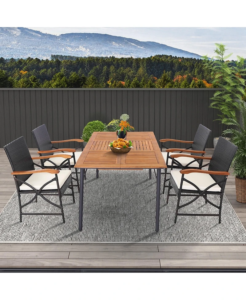 2PCS Patio Pe Wicker Dining Chairs with Soft Zippered Cushions Armchairs