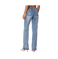 Edikted Womens Boot Cut Washed Low Rise Jeans