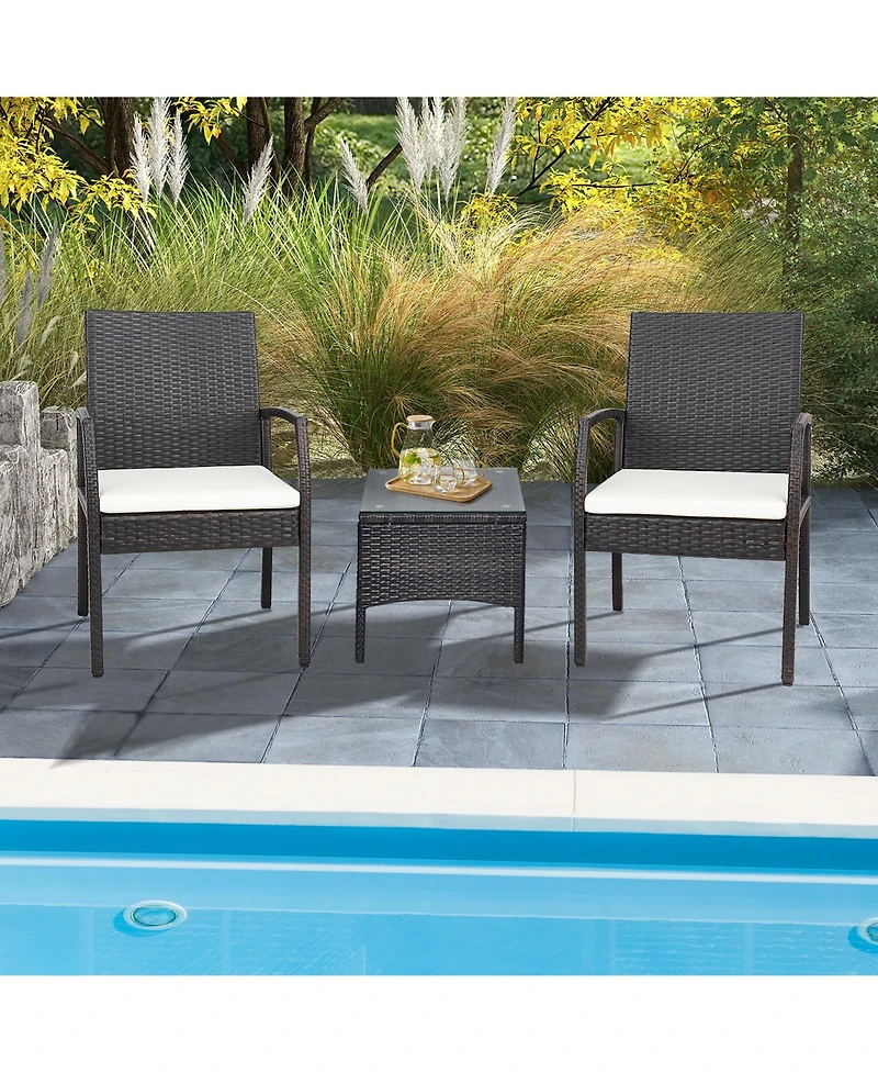2PCS Patio Pe Wicker Dining Chairs with Soft Zippered Cushion Armchairs Backyard