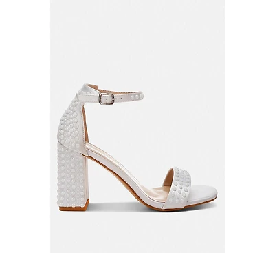 Klebba Pearls Embellished Satin Sandals Women