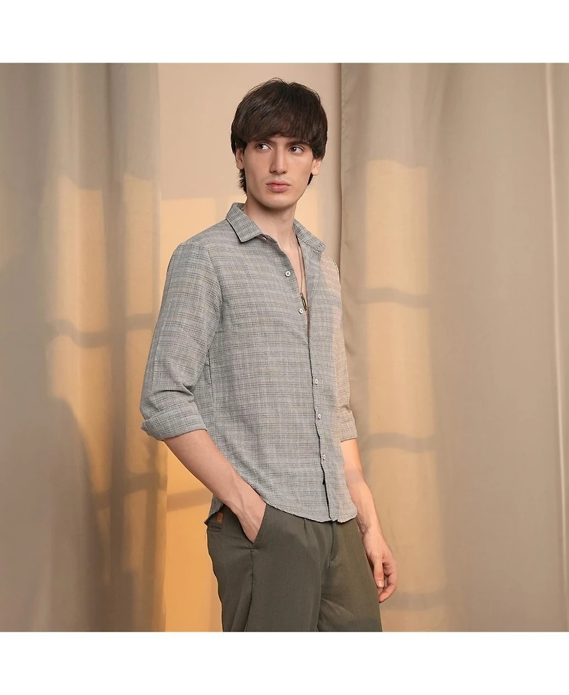 Men's Ash Grey Micro-Tartan Plaid Shirt