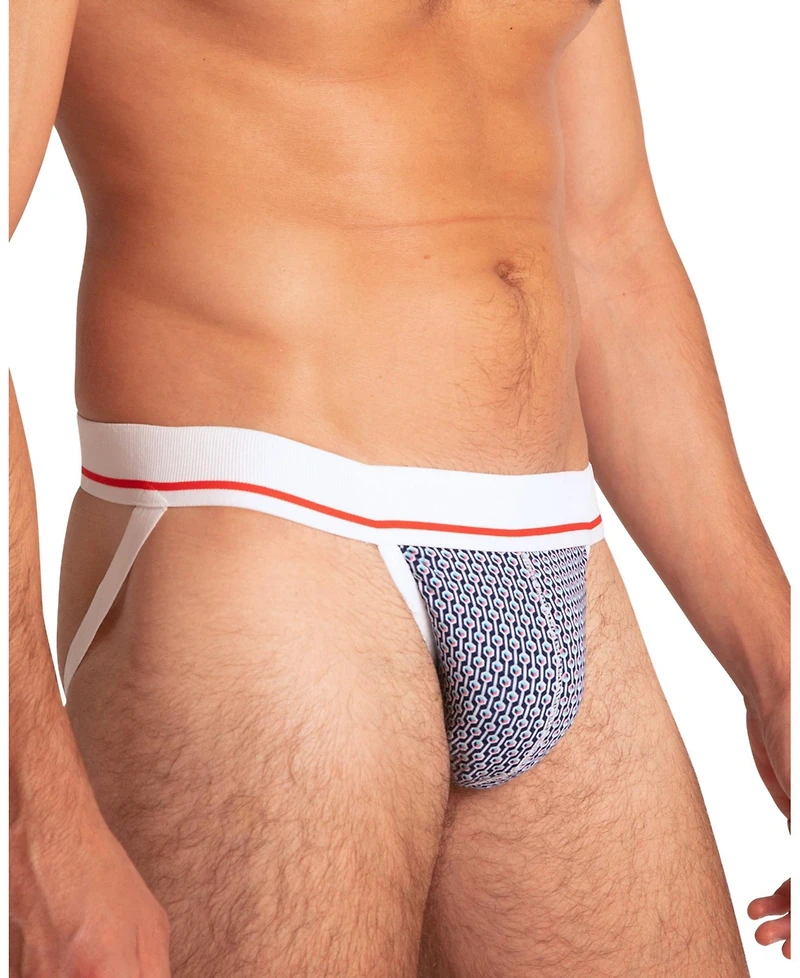 Mens Bamboo Jockstrap - Blue Geometric