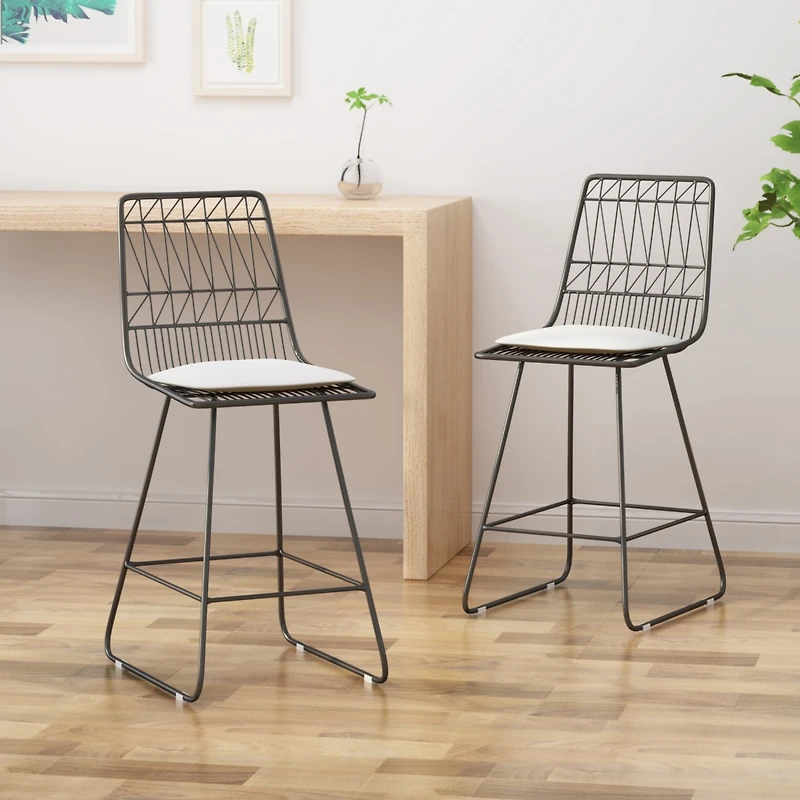 Streamdale Geometric Counter Stools with Durable Frame and Water-Resistant Cushions (Set of 2)