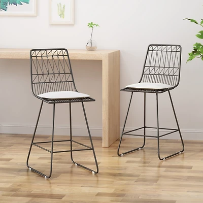 Streamdale Geometric Counter Stools with Durable Frame and Water-Resistant Cushions (Set of 2)