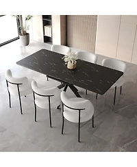 Simplie Fun Scalable Dining Table Table Set for 6-8 Person for Dining Room, Curved Backrest Round Upholstered Soft padded armless dining chairs and Ve