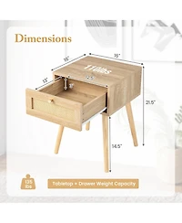 Gymax 2 Pcs Nightstand Bedside Sofa Table with Rattan Drawer for Bedroom & Living Room