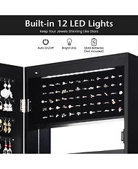 Sugift Lockable Wall Door Mounted Mirror Jewelry Cabinet with Led Lights
