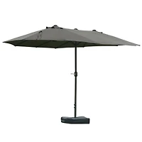 Patio Umbrella 15' Steel Rectangular Outdoor Double Sided Market with base, Sun Protection & Easy Crank for Deck Pool Patio, Dark Gray