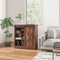Farmhouse Coffee Bar Cabinet, 33" Buffet Sideboard with Sliding Barn Door and Adjustable Shelf, Kitchen Buffet Cabinet, Brown
