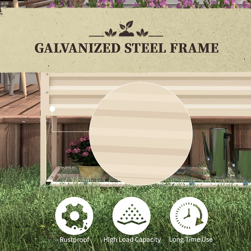 Raised Garden Bed with Galvanized Steel Frame, Storage Shelf and Bed Liner, Elevated Planter Box with Legs for Vegetables, Flowers, Herbs, Cream