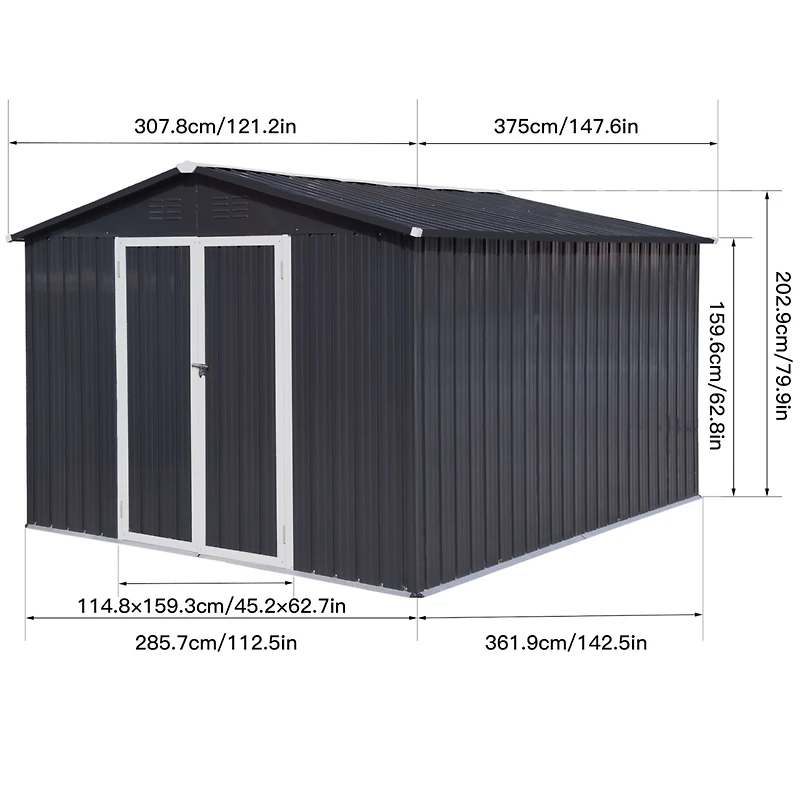 Streamdale Metal garden sheds 10ftx12ft outdoor storage sheds Dark-grey