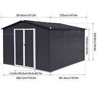 Streamdale Metal garden sheds 10ftx12ft outdoor storage sheds Dark-grey