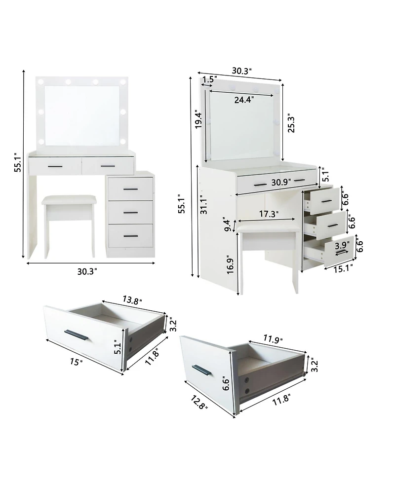 Simplie Fun White color adjustable dressing table with 4 drawers