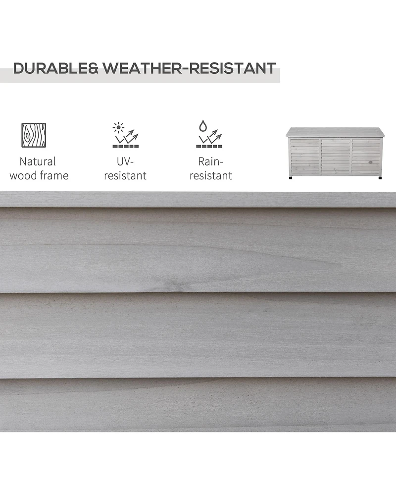 75 Gallon Wooden Deck Box, Outdoor Storage Container with Aerating Gap & Weather-Fighting Finish, Grey