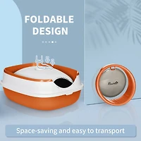 Cat Litter Box with Lid, Covered Litter Box w/ High Sides, Air Freshener, Large Two-Way Entrance Kitty Litter Box, Foldable, Easy Clean, Orange, and B
