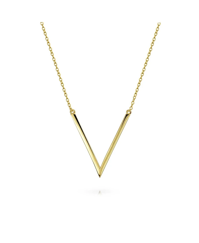 Bling Jewelry Minimalist Geometric Chevron V Pendant Necklace 14K Gold Plated Silver
