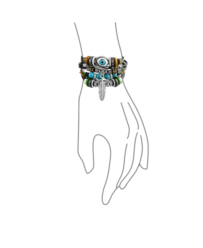 Bling Jewelry Retro Boho Evil Eye Leather Rope Wrap Multi Layer Charm Bracelet Adjustable