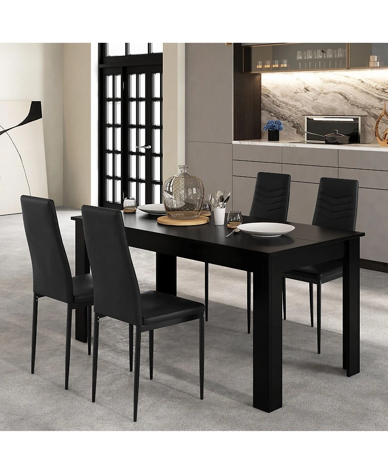Gymax Modern Rectangular Kitchen Table Set w/ 4 Pvc Leather Dining Chairs Black