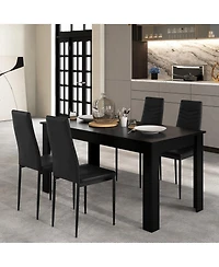 Gymax Modern Rectangular Kitchen Table Set w/ 4 Pvc Leather Dining Chairs Black
