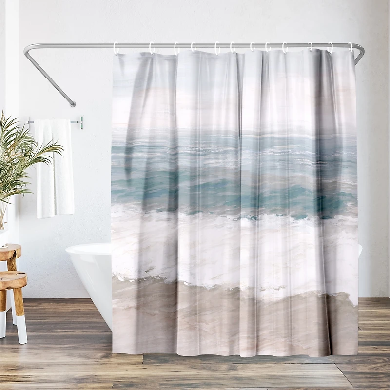 71x74 Shower Curtain - Coastal Seaside Design - Warm Waves by Pi Creative Art