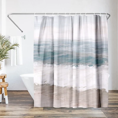 71x74 Shower Curtain - Coastal Seaside Design - Warm Waves by Pi Creative Art