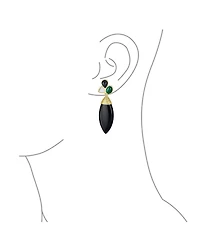 Bling Jewelry Fashion Multi Color Cluster Accent Wire Wrap Large Pointed Pear Shape Natural Green White Black Onyx Teardrop Drop Earrings Yellow Gold