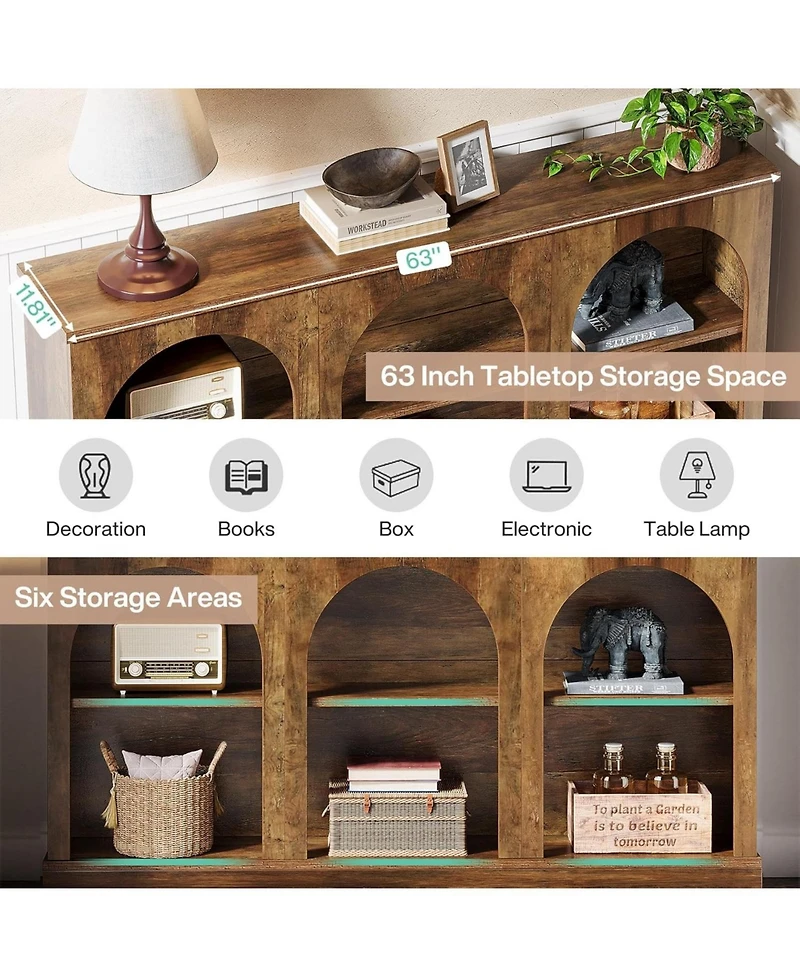 Tribesigns Farmhouse Console Table, 63-Inch Long Entryway Table with 3 Tier Storage, Wooden Rectangular Sofa Table Behind The Couch