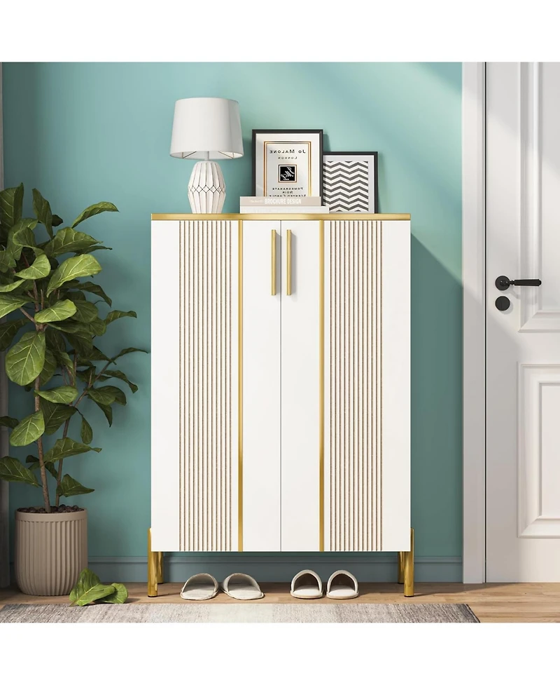 Tribesigns Shoe Cabinet with Doors, 6-Tier Shoe Storage Cabinet with Adjustable Shelves, Wooden Shoes Rack Shoe Storage Organizer