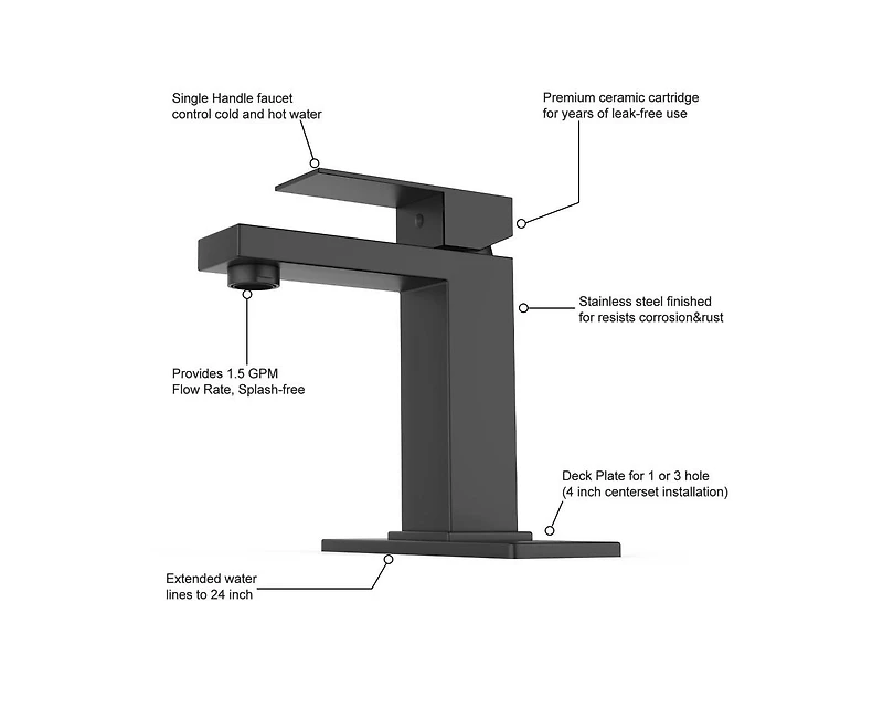 Bathroom Sink Faucet,Bathroom Sink Faucet for 1 or 3 Hole with Pop Up Drain Stopper and Water Supply Hoses,Deck Plate Included