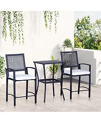 3pcs Patio Bar Set with Soft Cushion, Rattan Wicker Outdoor Furniture Set for Backyards, Lawn, Deck, Poolside