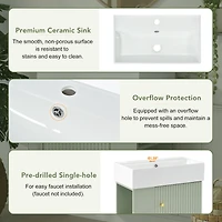 21.6 inch Modern Floating Bathroom Vanity with Ceramic Basin - Perfect for Small Bathrooms, Left side storage