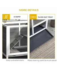 Streamdale Furniture Indoor Rabbit Hutch with Wheels, Desk and Side Table Sized, Wood Rabbit Cage, Waterproof Small Rabbit Cage, Gray