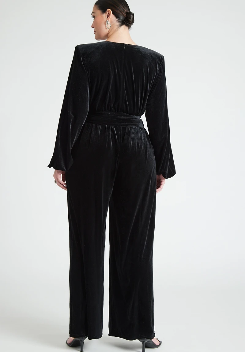 Eloquii Women's Plus Velvet Wide Leg Jumpsuit