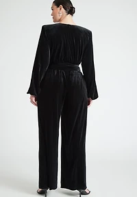 Eloquii Women's Plus Velvet Wide Leg Jumpsuit